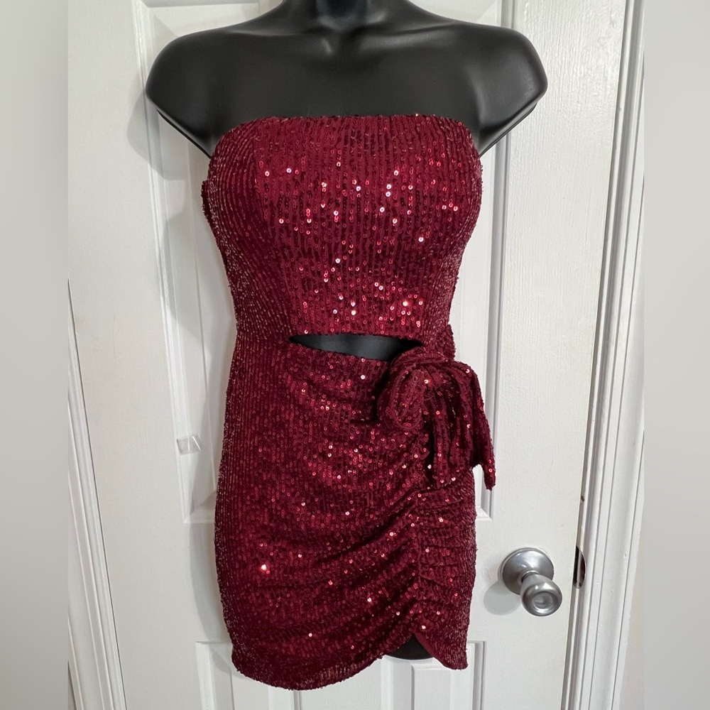 City Studio Burgundy Sequin Dress